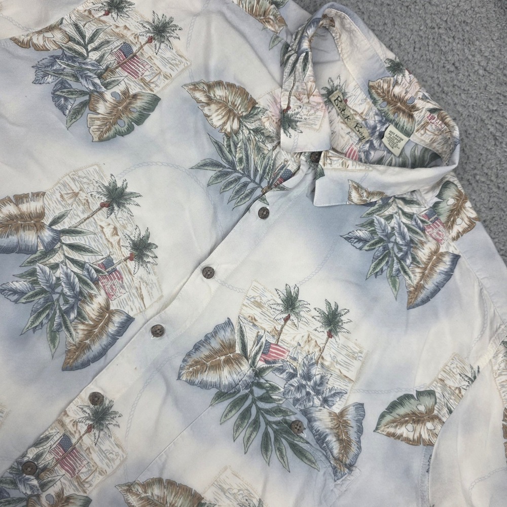 Batik Bay Hawaiian Shirt Mens 4XB Blue Tropical Palm Tree US Flag Rayon Button